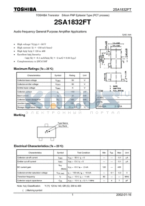 2SA1832FT datasheet - Audio frequency General Purpose Amplifier Applications