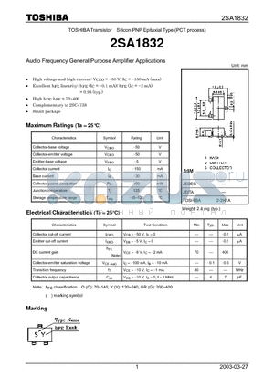2SA1832_03 datasheet - Audio Frequency General Purpose Amplifier Applications