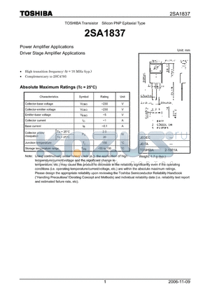 2SA1837 datasheet - Power Amplifier Applications