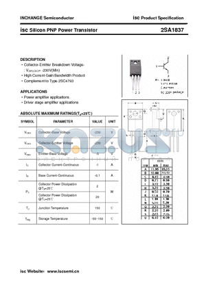 2SA1837 datasheet - isc Silicon PNP Power Transistor