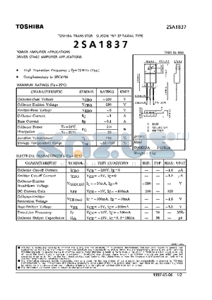 2SA1837 datasheet - TRANSISTOR (POWER, DRIVER STAGE AMPLIFIER APPLICATIONS)