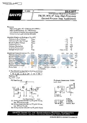 2SA1857 datasheet - FM,RM,MIX,IF Amp, High-Frequency General-Purpose Amp Applications