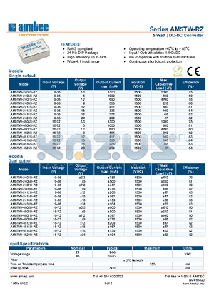 AM5TW-2409S-RZ datasheet - 5 Watt | DC-DC Converter