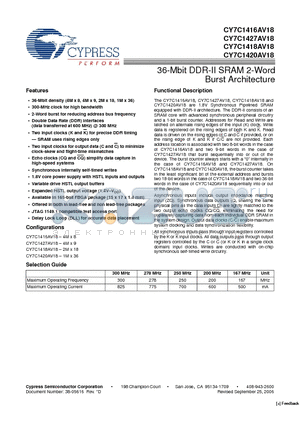 CY7C1416AV18 datasheet - 36-Mbit DDR-II SRAM 2-Word Burst Architecture