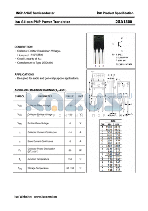 2SA1860 datasheet - isc Silicon PNP Power Transistor