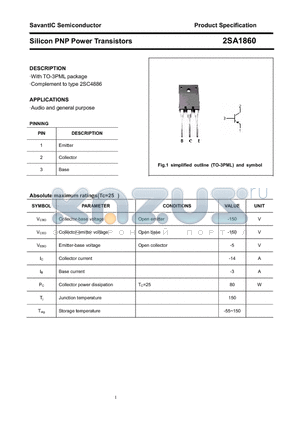 2SA1860 datasheet - Silicon PNP Power Transistors