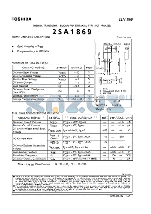 2SA1869 datasheet - TRANSISTOR (POWER AMPLIFIER APPLICATIONS)