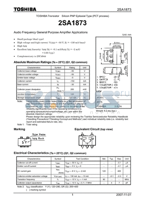 2SA1873 datasheet - Audio Frequency General Purpose Amplifier Applications