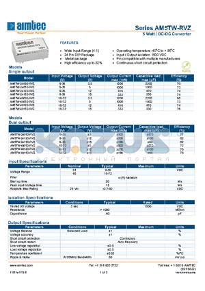 AM5TW-2415D-RVZ datasheet - 5 Watt | DC-DC Converter