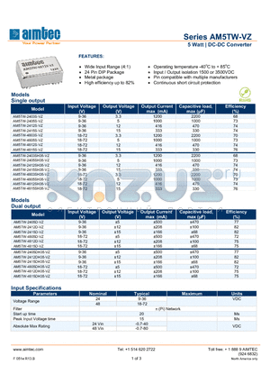 AM5TW-2415DH35-VZ datasheet - 5 Watt | DC-DC Converter