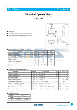 2SA1890 datasheet - Silicon PNP Epitaxial Planar