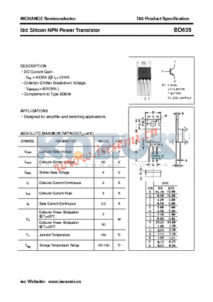BD635 datasheet - isc Silicon NPN Power Transistor