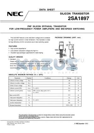 2SA1897K datasheet - PNP SILICON EPITAXIAL TRANSISTOR FOR LOW-FREQUENCY POWER AMPLIFIERS AND MID-SPEED SWITCHING