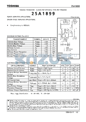 2SA1899 datasheet - TRANSISTOR (POWER AMPLIFIER, DRIVER STAGE AMPLIFIER APPLICATIONS)