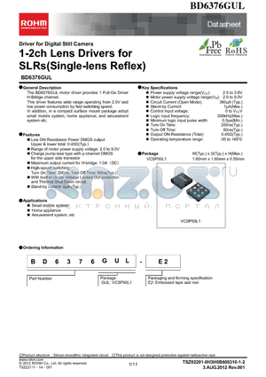 BD6376GUL-E2 datasheet - 1-2ch Lens Drivers for SLRs(Single-lens Reflex)