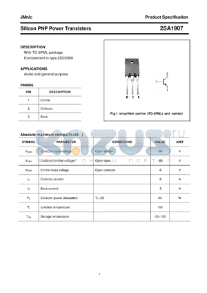 2SA1907 datasheet - Silicon PNP Power Transistors