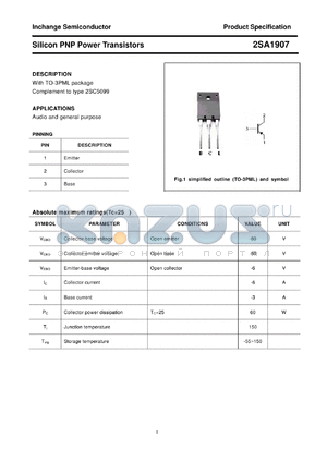 2SA1907 datasheet - Silicon PNP Power Transistors