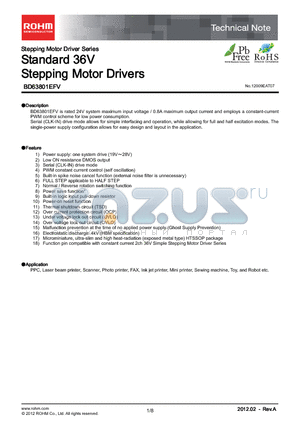 BD63801EFV_12 datasheet - Stepping Motor Driver Series Standard 36V Stepping Motor Drivers