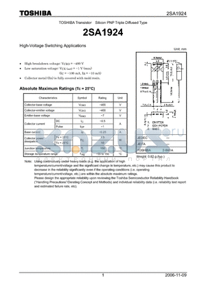2SA1924 datasheet - High-Voltage Switching Applications