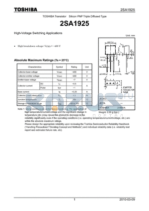 2SA1925_10 datasheet - High-Voltage Switching Applications