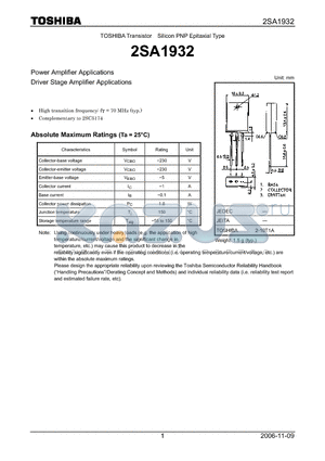 2SA1932 datasheet - Power Amplifier Applications Driver Stage Amplifier Applications