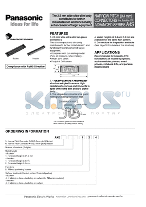 AXE560124 datasheet - The 2.5 mm wide ultra-slim body contributes to further contributes to further enhancement of target equipment.