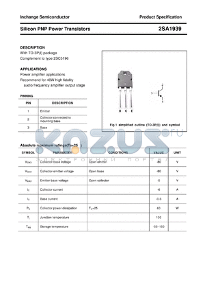 2SA1939 datasheet - Silicon PNP Power Transistors