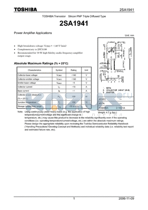 2SA1941 datasheet - Power Amplifier Applications