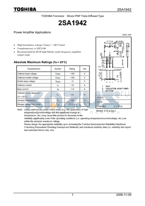 2SA1942 datasheet - Power Amplifier Applications