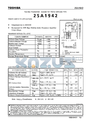 2SA1942 datasheet - TRANSISTOR (POWER AMPLIFIER APPLICATIONS)