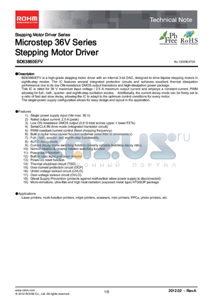 BD63860EFV_12 datasheet - Stepping Motor Driver Series Microstep 36V Series Stepping Motor Driver
