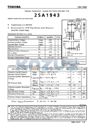 2SA1943-OQ datasheet - POWER AMPLIFIER APPLICATIONS