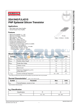 2SA1943RTU datasheet - PNP Epitaxial Silicon Transistor