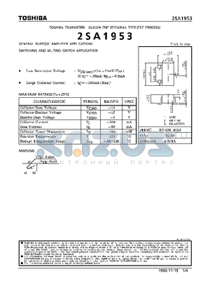 2SA1953 datasheet - TRANSISTOR (GENERAL PURPOSE AMPLIFIER, SWITCHING AND MUTING SWITCH APPLICATIONS)