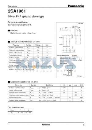 2SA1961 datasheet - Silicon PNP epitaxial planer type