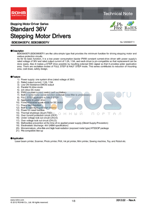 BD63940EFV_12 datasheet - Stepping Motor Driver Series Standard 36V Stepping Motor Drivers