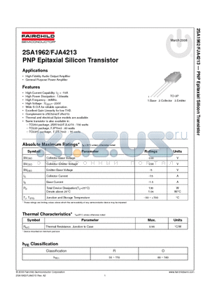 2SA1962RTU datasheet - PNP Epitaxial Silicon Transistor