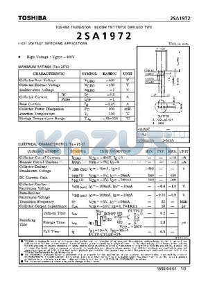 2SA1972 datasheet - TRANSISTOR (HIGH VOLTAGE SWITCHING APPLICATIONS)