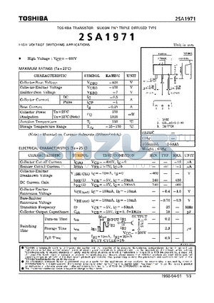 2SA1971 datasheet - TRANSISTOR (HIGH VOLTAGE SWITCHING APPLICATIONS)