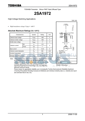 2SA1972_07 datasheet - High-Voltage Switching Applications