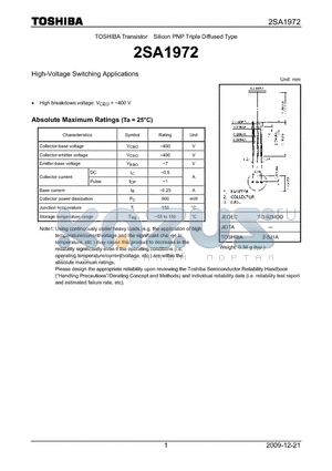 2SA1972_09 datasheet - High-Voltage Switching Applications