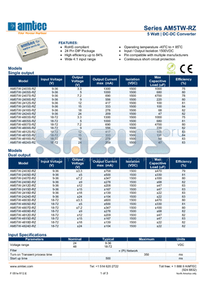 AM5TW-RZ_13 datasheet - 5 Watt | DC-DC Converter