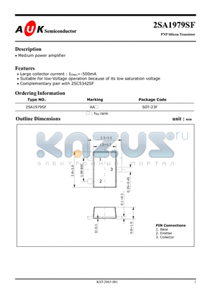 2SA1979SF datasheet - PNP Silicon Transistor (Medium power amplifier)