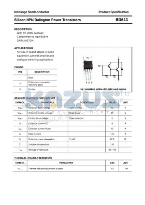 BD643 datasheet - Silicon NPN Dalington Power Transistors