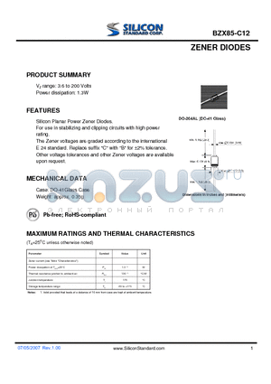 BZX85-C100 datasheet - ZENER DIODES