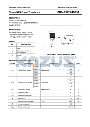 BD645 datasheet - Silicon NPN Power Transistors