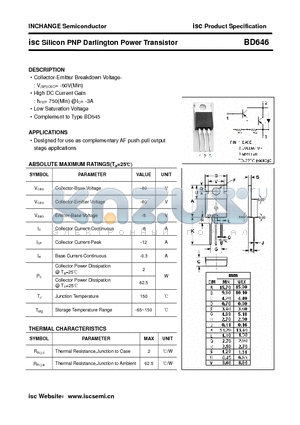 BD646 datasheet - isc Silicon PNP Darlington Power Transistor