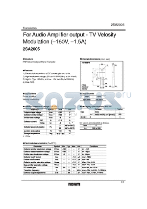 2SA2005 datasheet - For Audio Amplifier output - TV Velosity Modulation (-160V,-1.5A)