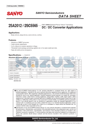 2SA2012 datasheet - DC / DC Converter Applications