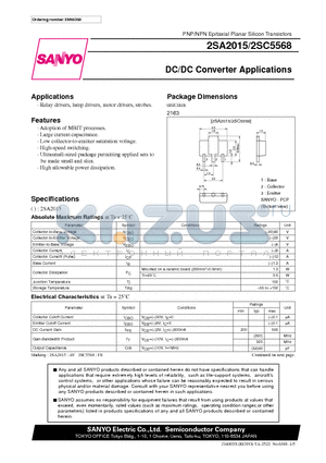 2SA2015 datasheet - DC/DC Converter Applications
